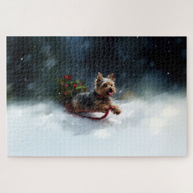 Quebra-cabeça Yorkshire Terrier Natal neve inverno (Horizontal)
