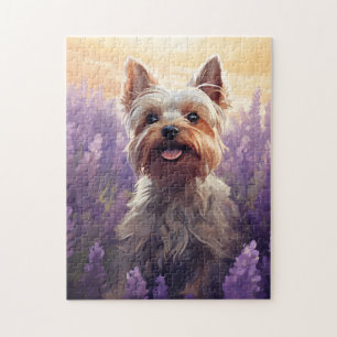 Quebra-cabeça Yorkshire Terrier no campo de Lavanda