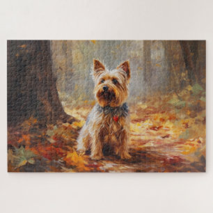 Quebra-cabeça Yorkshire Terrier no Outono Folhas Caídas Inspiram