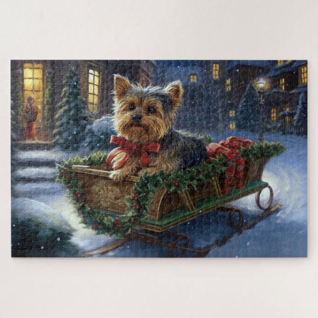Quebra-cabeça Yorkshire Terrier Temporada de Natal (Horizontal)