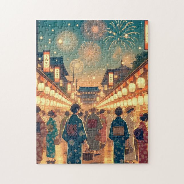 Quebra-cabeça Yukata Night Walk – Japanese Festival Puzzle (Vertical)