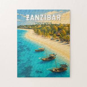 Quebra-cabeça Zanzibar Tanzânia Ilustração Arte de Viagem Vintag