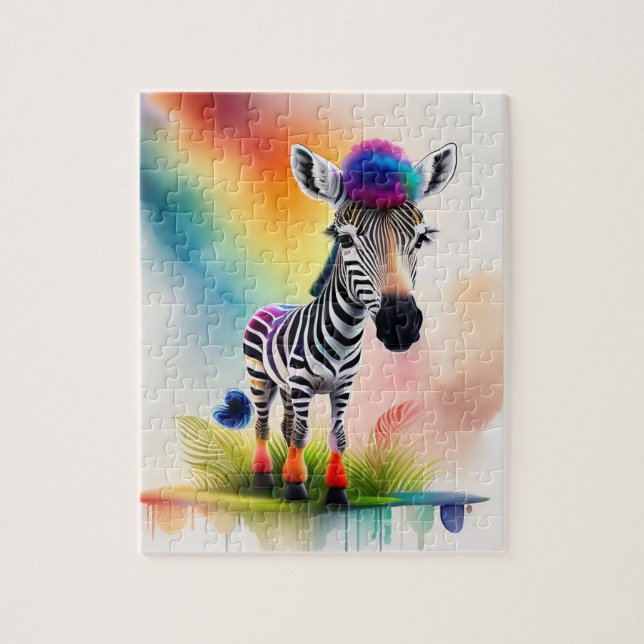 Quebra-cabeça Zebra Aquarela Com Cores Arco-Íris, Zebra (Vertical)