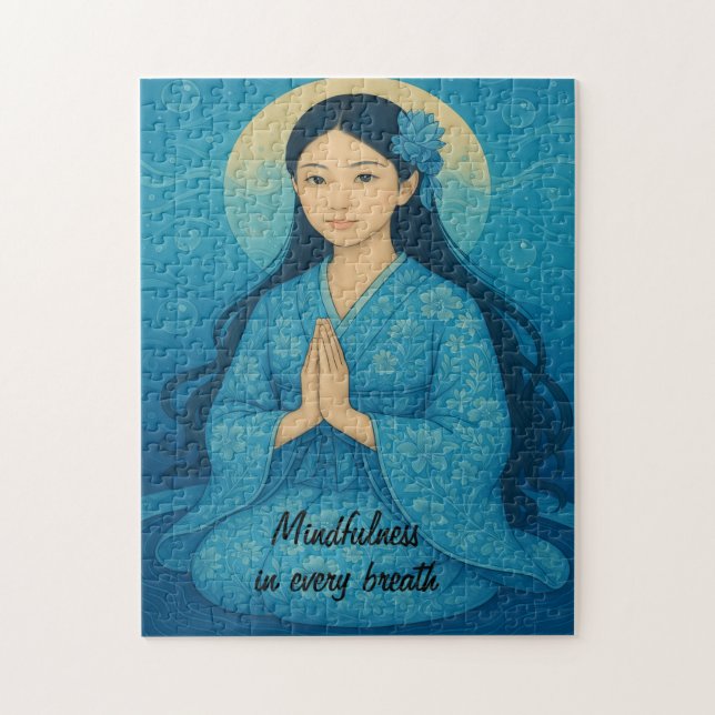 Quebra-cabeça Zen Meditation art Mindtness Yoga Blue Custom (Vertical)