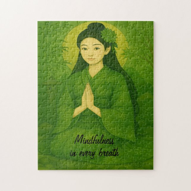 Quebra-cabeça Zen Meditation art Mindtness Yoga green Custom (Vertical)