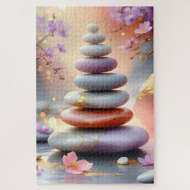 Quebra-cabeça Zen Pedras Espiritais Equilibram Arte Floral (Vertical)