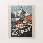 Quebra-cabeça Zermatt Suiça Art Vintage<br><div class="desc">Zermatt retro vetor viagem design. Zermatt,  no cantão de Valais,  na Suiça meridional,  é um porto de montanha conhecido por esquiar,  escalar e caminhar.</div>