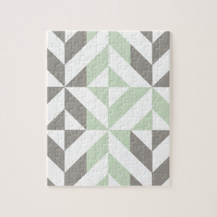 Quebra-cabeça ZigZag Geométrico de Sage Green e Silver