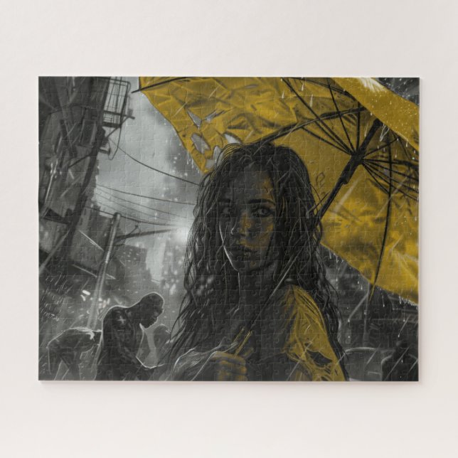 Quebra-cabeça Zombie Girl com guarda-chuva amarelo (Horizontal)
