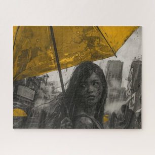 Quebra-cabeça Zombie Girl com guarda-chuva amarelo