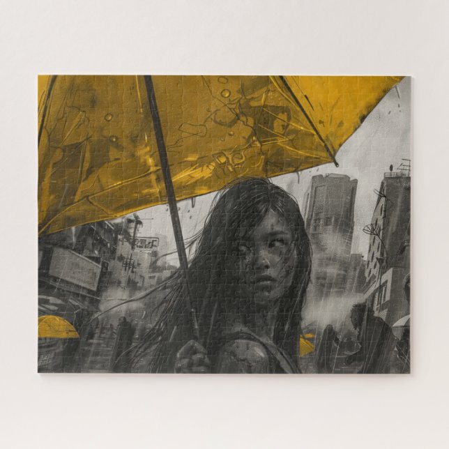 Quebra-cabeça Zombie Girl com guarda-chuva amarelo (Horizontal)