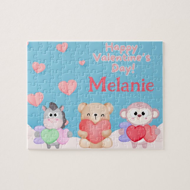 Quebra-cabeça Zoo Animal Valentine's Day Custom Kid Puzzle  (Horizontal)