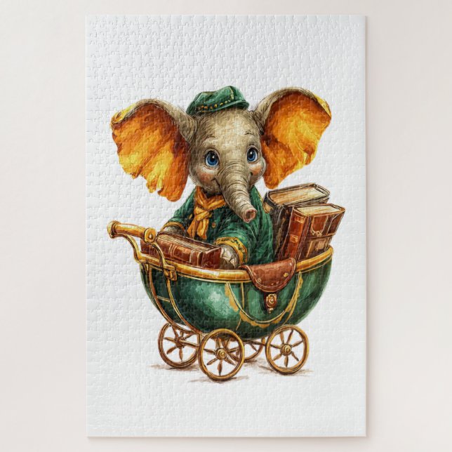 Quebra-cabeças de Elefante Verde Dourado Fofos (Vertical)