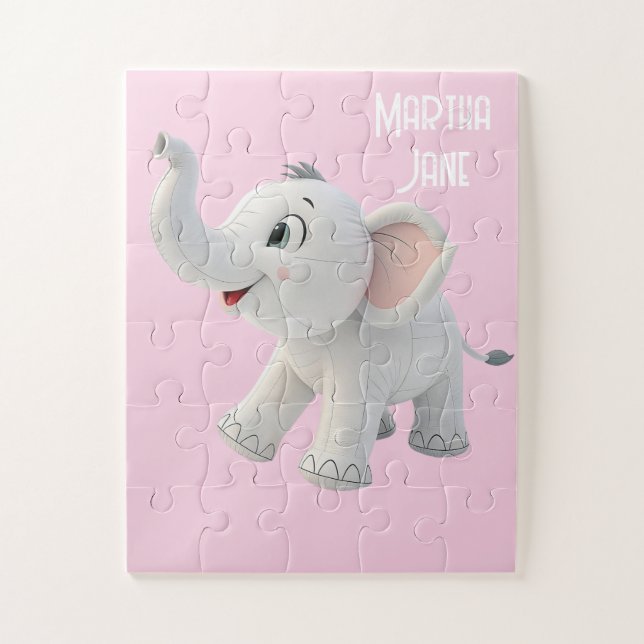 Quebra-cabeças Elefante Branco Fofos  (Vertical)