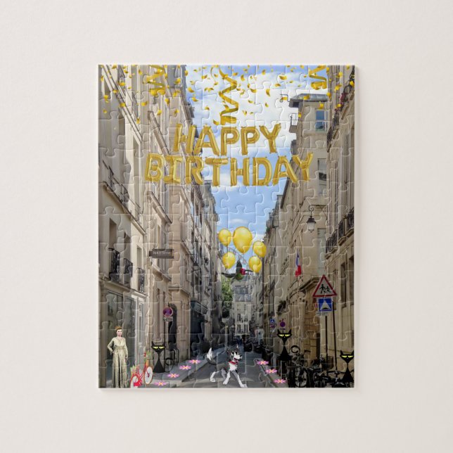 Quebra-cabeças Feliz Aniversário Paris França Mulh (Vertical)