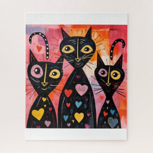 Quebra-cabeças Gato Corações Vermelhos Feliz Dia d