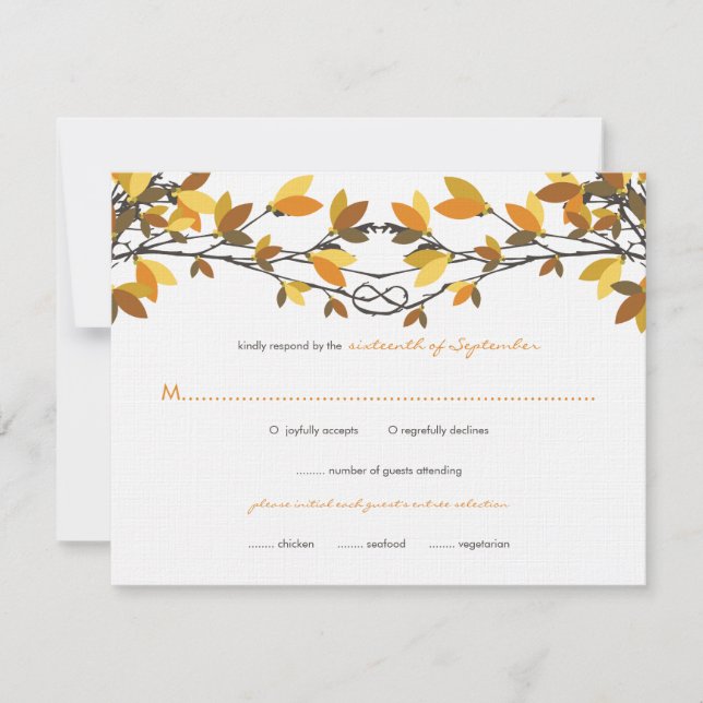 Queda Autumn Knotted Love Trees Weding RSVP Card (Frente)