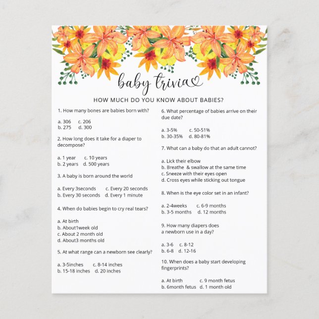 Queda de abóbora Bebê Trivia | Jogo Chá de fraldas (Frente)