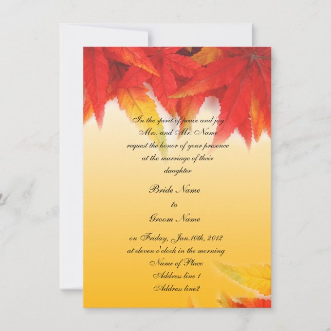 Queda de folhas vermelhas convite para casamento (Frente)