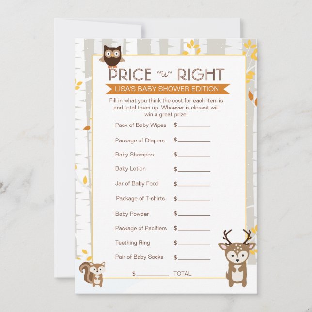 Queda de Woodland / Jogo do preço do Chá de fralda (Frente)