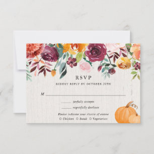 Queda floral e abóboras aquarela casamento RSVP E