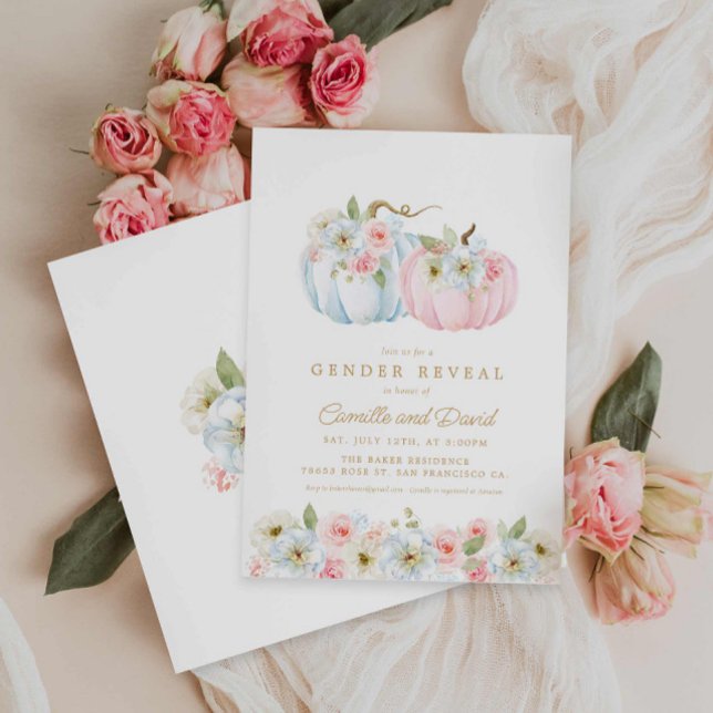 Queda Gênero Abóbora Convite à Apresentação de Chá (Elegant Fall Gender Reveal Couples Baby Shower Invitation)