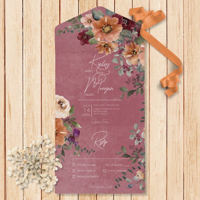 Queda Janto Russo de Ferrugem e Vinho Floral (Also available with a QR code or without dinner selection options.)