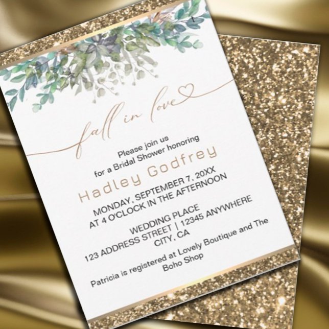 Queda no convite de casamento (#zazzlemade #weddinginvitation #fallinvitation #fallinlove #greenery,#leaves Eglittergoldinvitation)