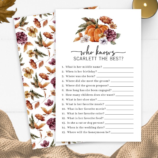 Queda Quem Conhece O Jogo De Brida (Fall Who Knows The Bride Game Fall In Love Bridal Shower Pumpkin Florals by Painted Paperie)