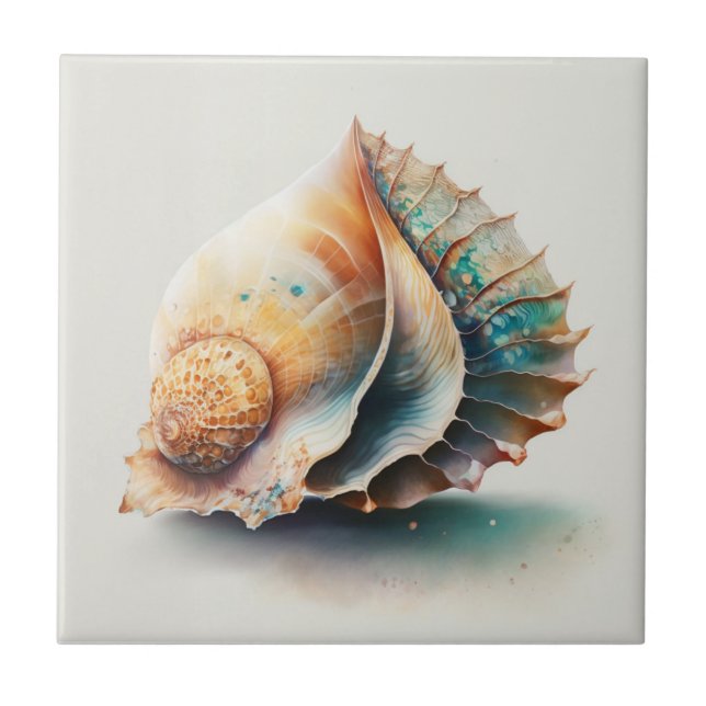 Queen Conch Shell, Watercolor, Azulejo cerâmico (Frente)