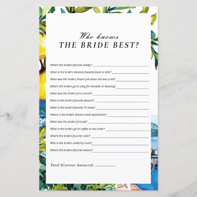 Quem conhece a noiva melhor Chá de panela Amalfi (Frente)