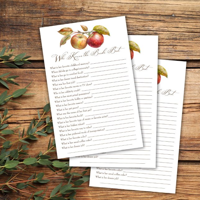 Quem conhece a noiva melhor jogo de chá de queda d (Who knows the bride best apple fall shower game appley ever after bridal shower games)