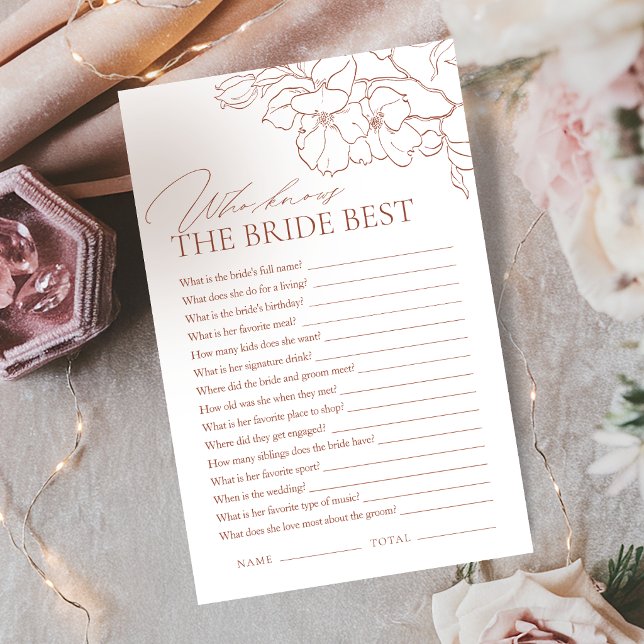 Quem conhece a noiva melhor jogo Rust floral (Rust floral who knows the bride best game)