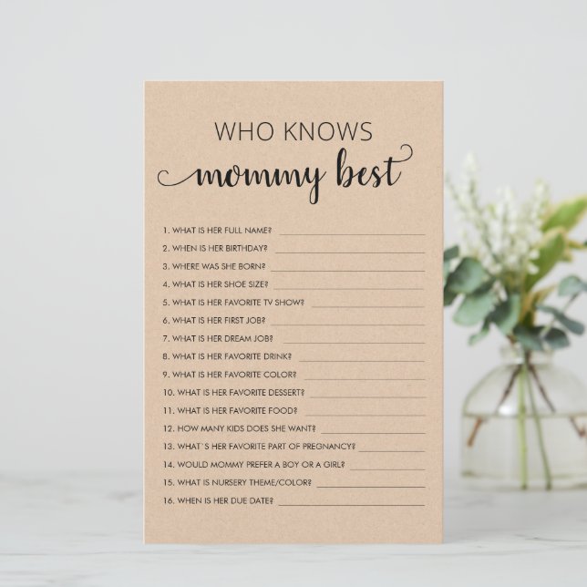 Quem Conhece Melhor a Mamãe? Jogo Personalizado pa (Em pé/Frente)