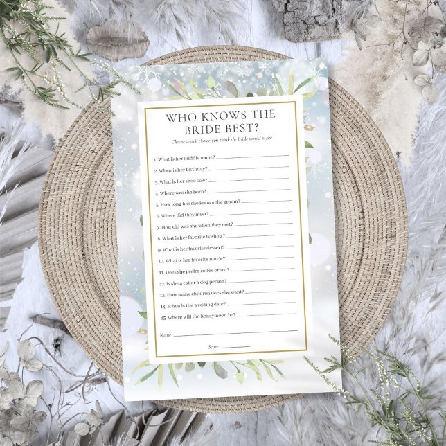 Quem Conhece Melhor a Noiva Jogo para Chá de Noiva (Who Knows The Bride Best Winter Bridal Shower Game)