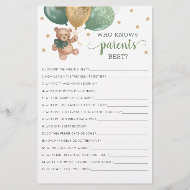 Quem Conhece Os Pais O Melhor Jogo Do Urso De Tedd (Frente)