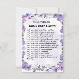 QUEM É MAIS PROVÁVEL? CARTÃO DE JOGO DE CASAMENTO