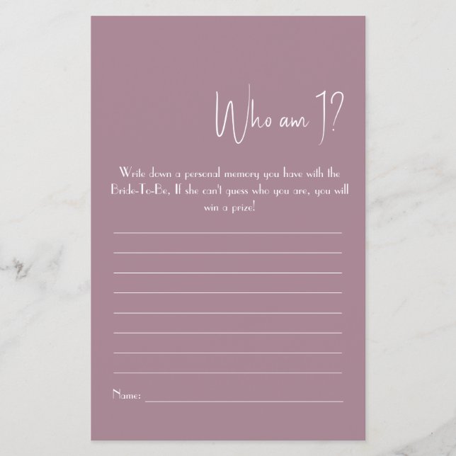 Quem Sou Eu? Folheto de jogos do chá (Frente)