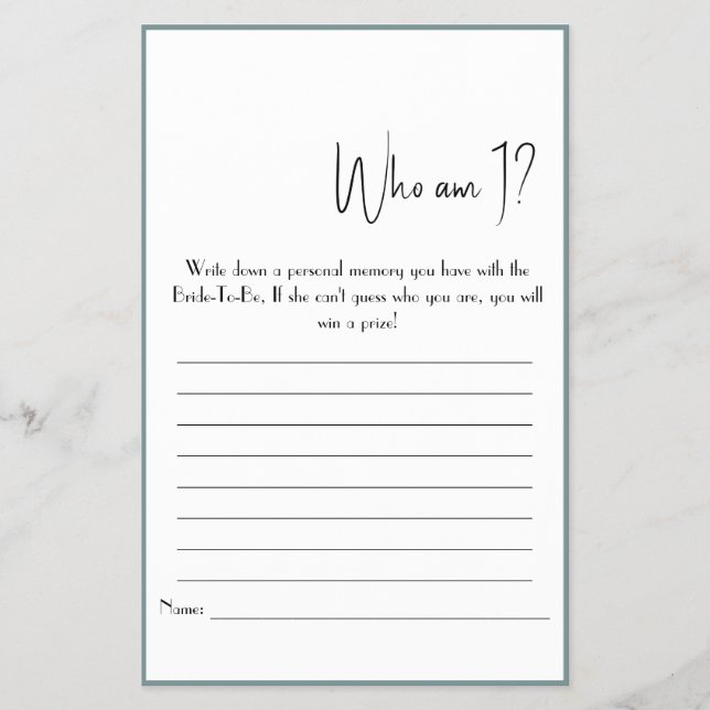 Quem Sou Eu? Folheto de jogos do chá (Frente)