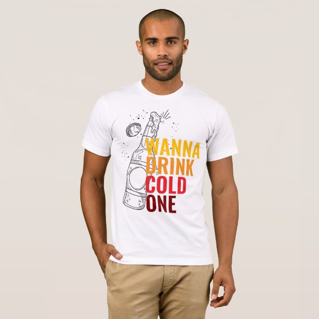 "Quer Beber Uma Fria" Camiseta Masculina Tipografi (Frente Completa)