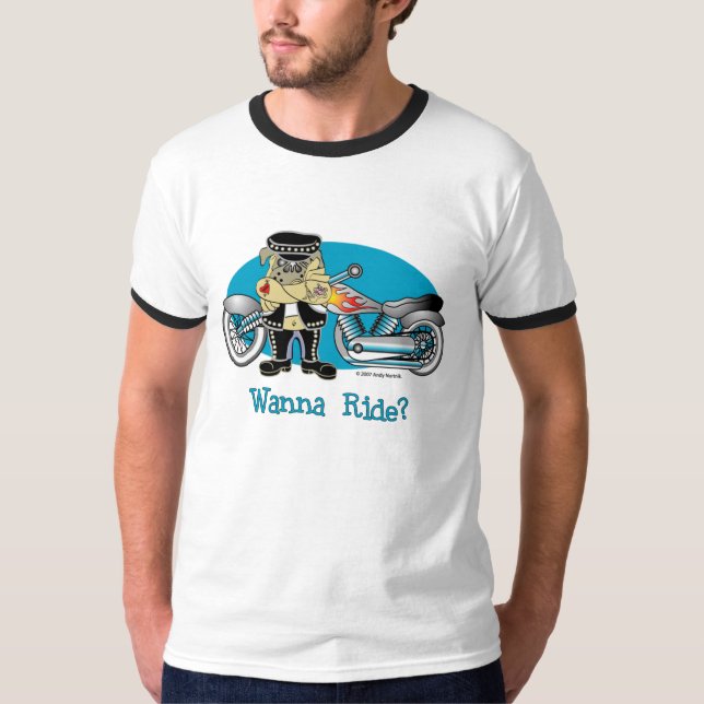 Quer ir? CAMISETAS do VIntage Pug BIker (Frente)