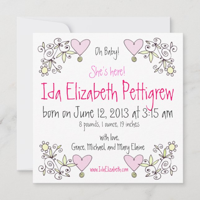 Querida! Anúncio de Nascimento em Espingarda Whims (Frente)