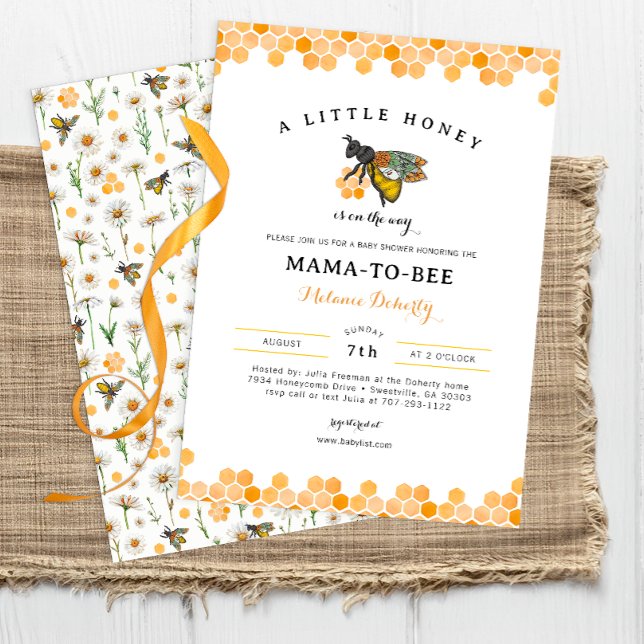 Querida Bee Mama para o Convite à Chá de fraldas (Little Honey Bee Baby Shower Invite)