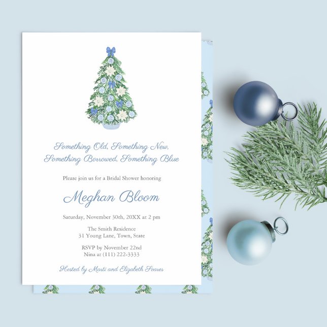 Querido Algo Antigo Novo Convite Azul Emprestado (Something Old New Borrowed Blue Chinoiserie Christmas Holidays Bridal Shower Party Invitation)