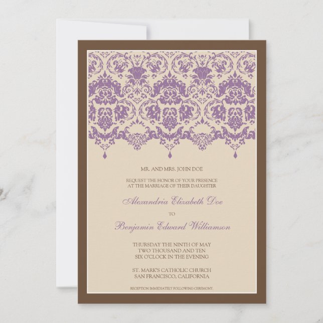 Querido Damask Lace 5x7 Convite para Casamento: li (Frente)