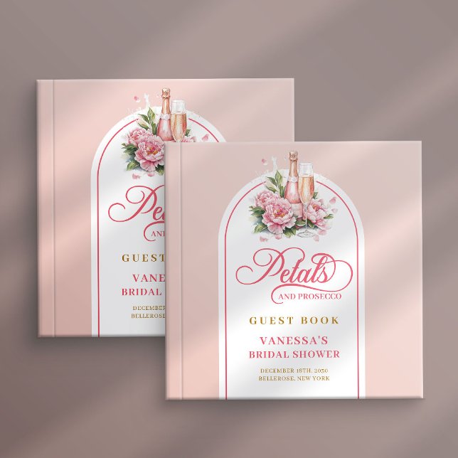 Querido livro de visitas com pétalas e prosecco em (Darling petals and prosecco blush gold guest book)