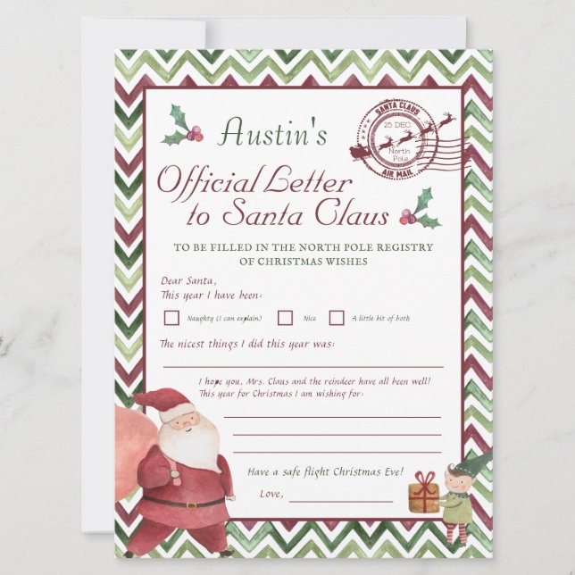 Querido Papai Noel | Carta Personalizada das Crian (Frente)