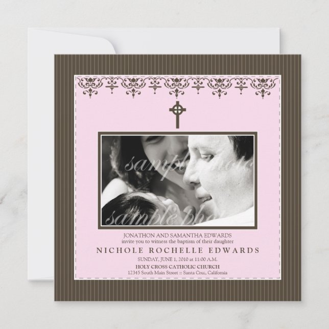 Querido Vitoriano Baby Pink Baptism Convite (Frente)