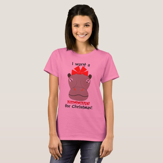 Quero um Hippopotamus para o Natal! Camiseta (Frente Completa)