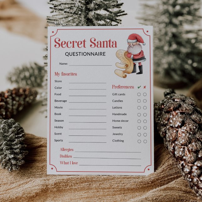 Questionário de Papais noeis Secretos para Cartão  (Secret Santa Questionnaire)
